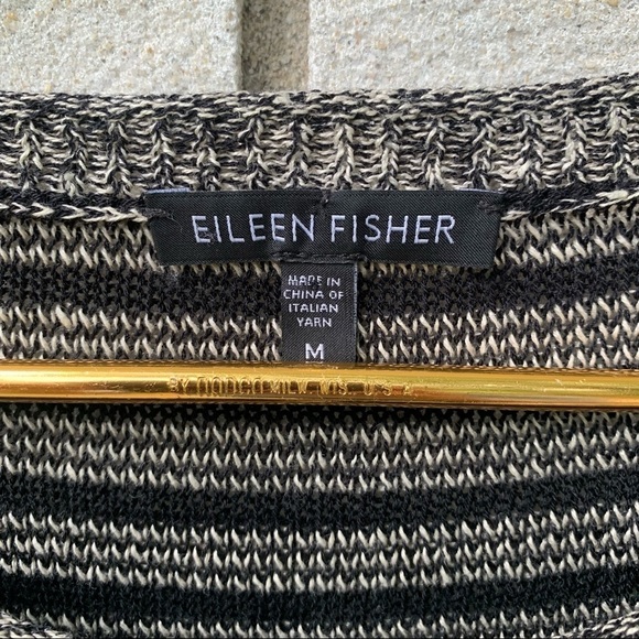 Eileen Fisher Knit Wool Linen Striped Boxy Pullover Sweater - Picture 4 of 10